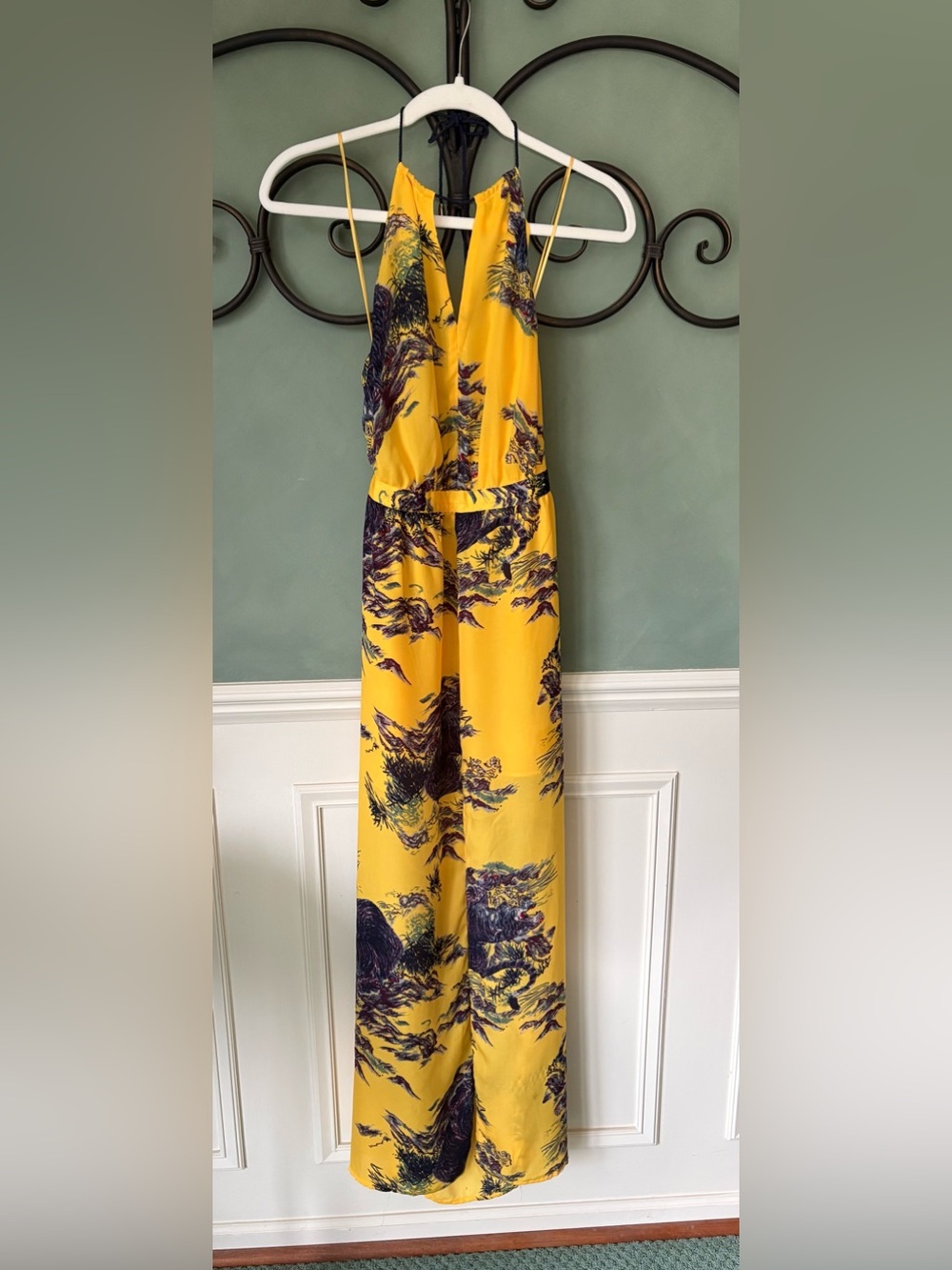 Yellow Floral-Print Halter Maxi Dress